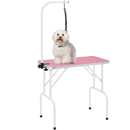 Foldable Pet Grooming Table for Dogs & Cats, Height-Adjustable Arm with Non-Slip Waterproof Surface & Folding Legs, Portable Home & Professional Pet Beauty Station