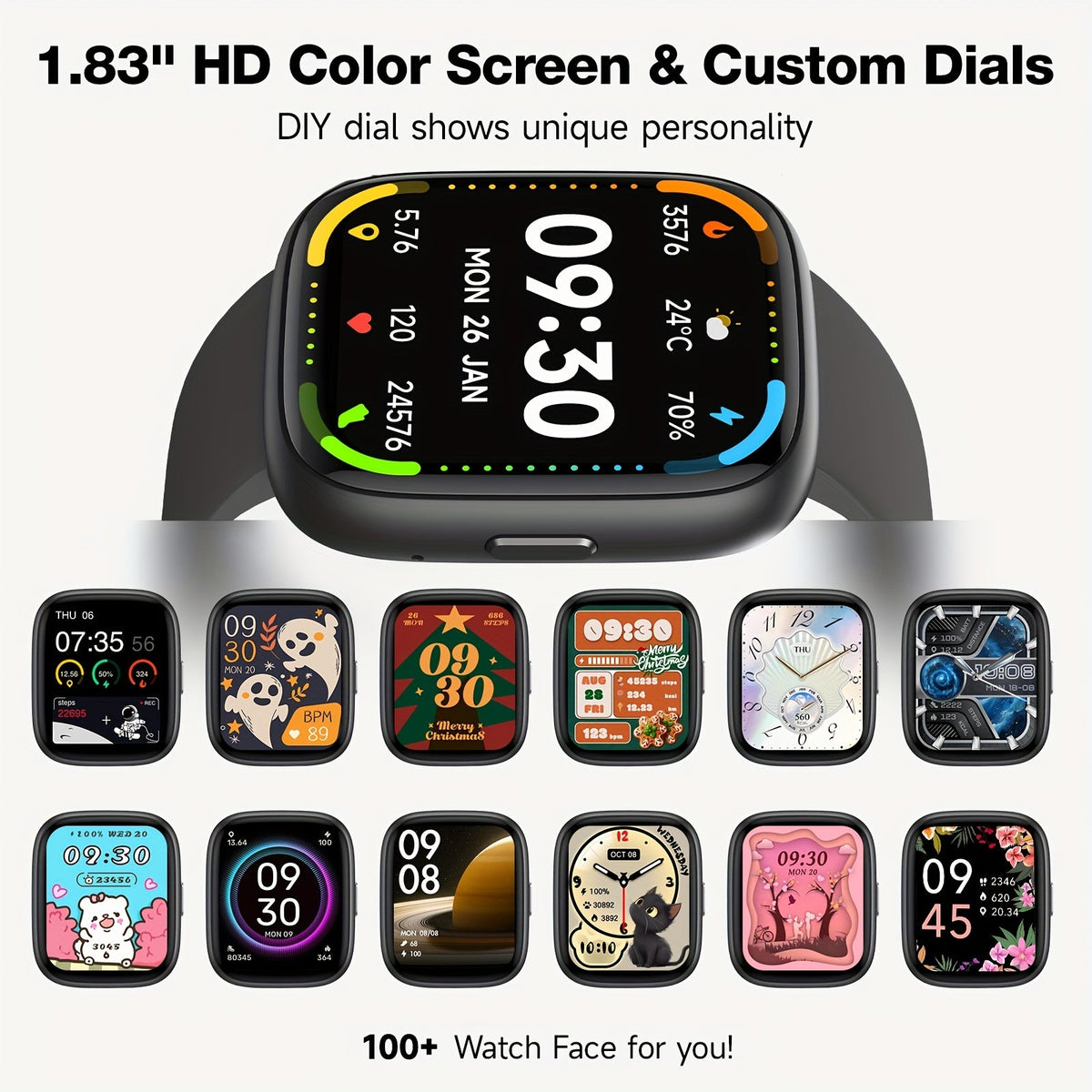 Smart Watch for Men & Women with Wireless Calling & Built-in Alexa – 1.83" HD Touch Screen, 100+ Sports Modes, Heart Rate Monitor, Waterproof Fitness Tracker, Compatible with iPhone & Android