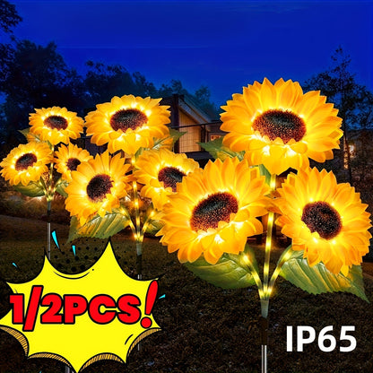 Solar Sunflower Garden Lights Outdoor Waterproof Decorative Stake Lights for Pathway Lawn Patio Yard Flower Bed Auto On Off Solar Powered Garden Decor Gift 1 or 2 Pack
