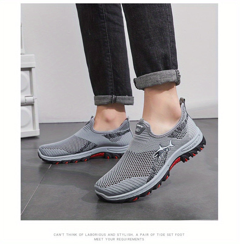 Men's Breathable Mesh Slip-On Sneakers – Lightweight Low-Top Casual Athletic Shoes with Rubber Sole, Round Toe, Monochrome Fabric Upper, Easy Wear Loafer-Style Footwear for Walking, Gym & Everyday Comfort, Spring & Summer