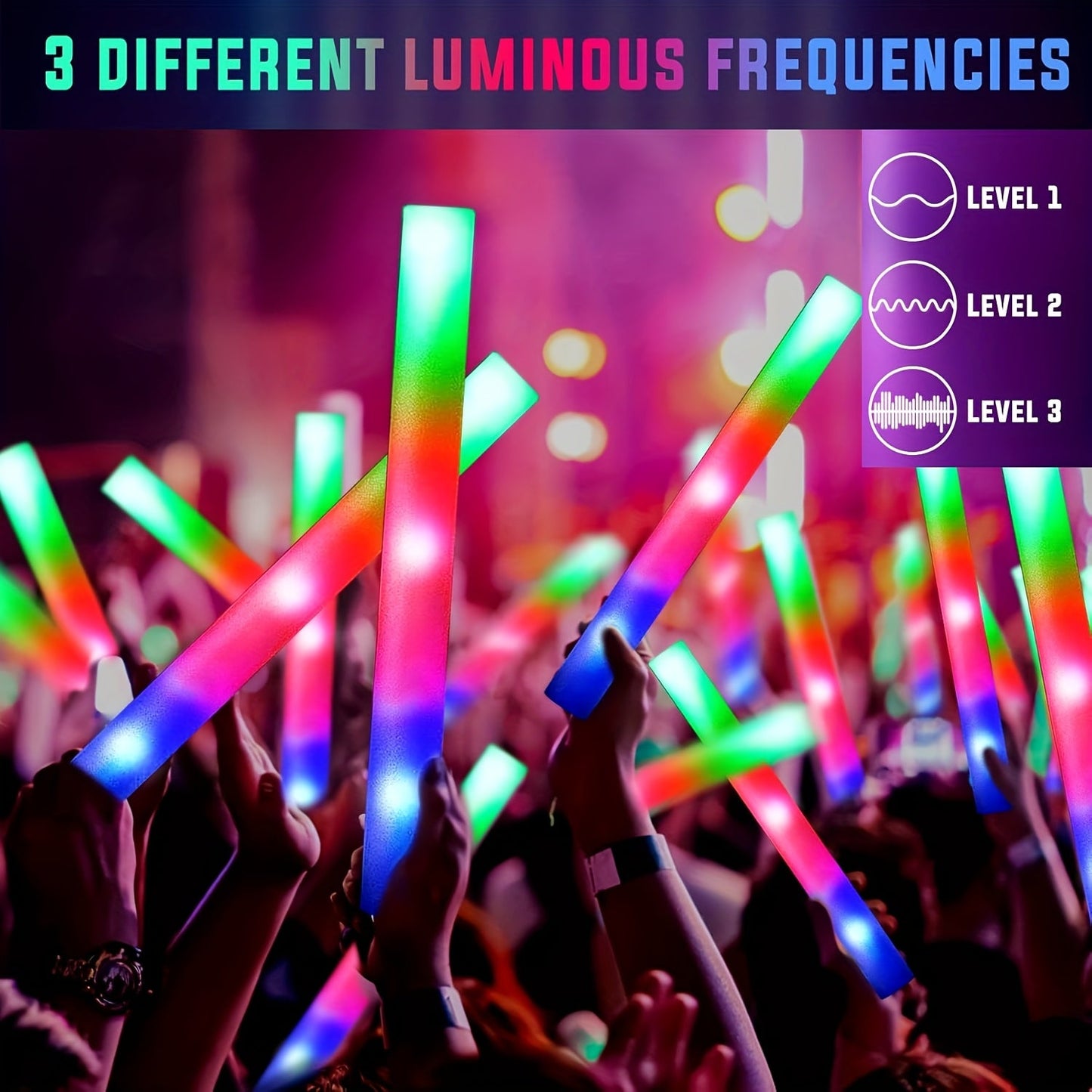50pcs LED Foam Glow Sticks with 3 Flicker Modes – Colorful Bulk Glow Sticks for Parties, Weddings, Birthdays, Concerts, Christmas & New Year Celebrations