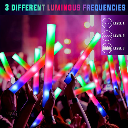 50pcs LED Foam Glow Sticks with 3 Flicker Modes – Colorful Bulk Glow Sticks for Parties, Weddings, Birthdays, Concerts, Christmas & New Year Celebrations