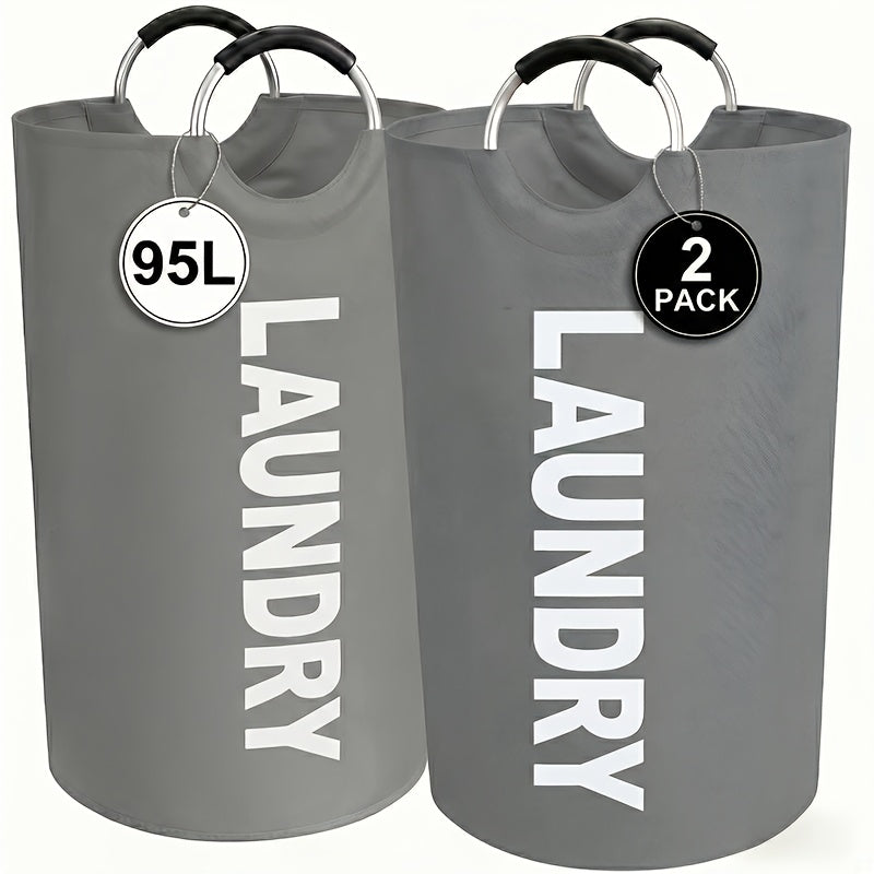 2PCS Large Foldable Laundry Basket with Half Ring Handle – 25.1 Gal Collapsible Clothes Hamper for Bedroom, Bathroom, Dorm & Laundry Room, Space-Saving Home Organizer