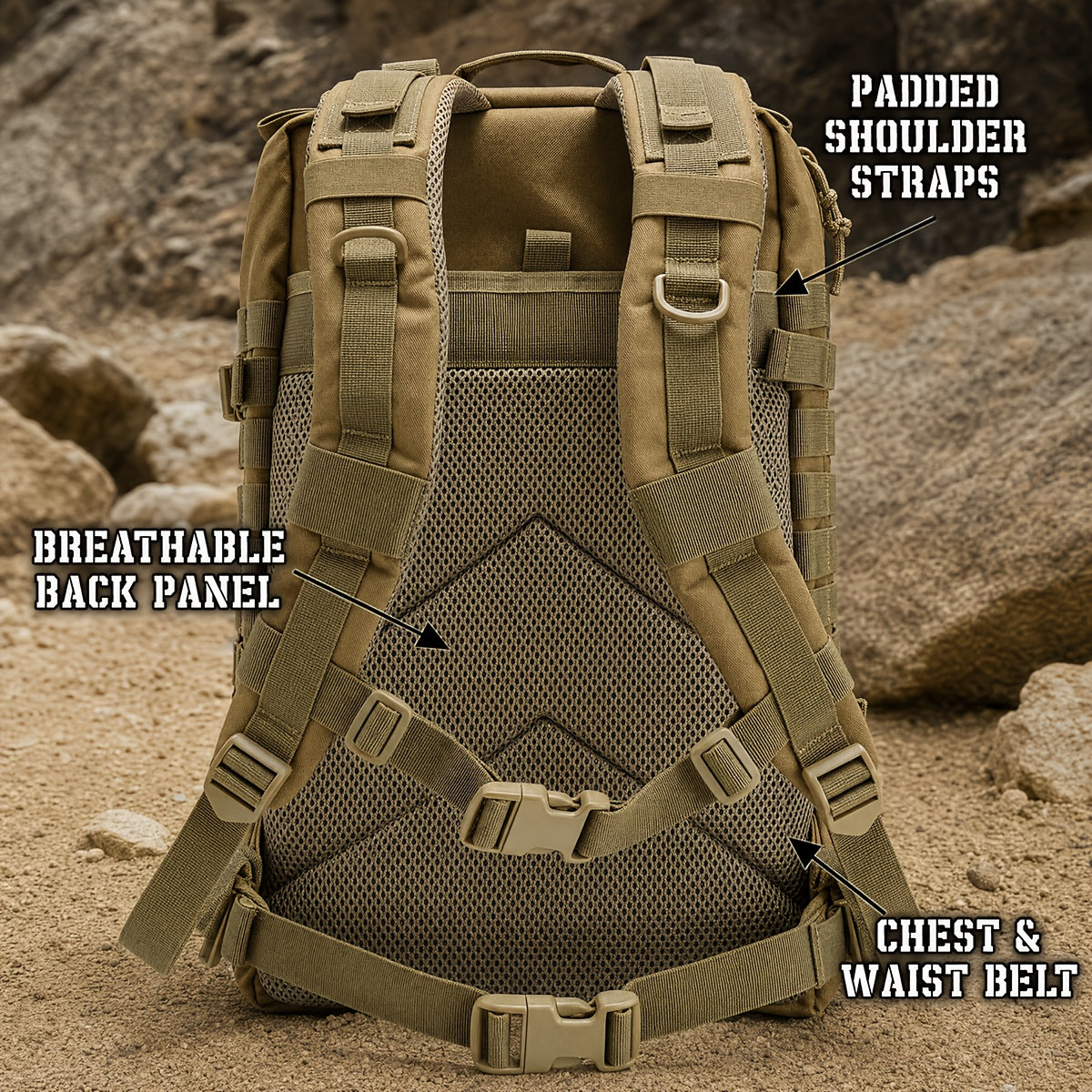 Tactical Hiking Backpack 45L 3-Day Rucksack – Multifunctional Camping Trekking Hunting Shoulder Bag with Zip Closure, Durable Sports Pack for Men and Women, Black Green Khaki