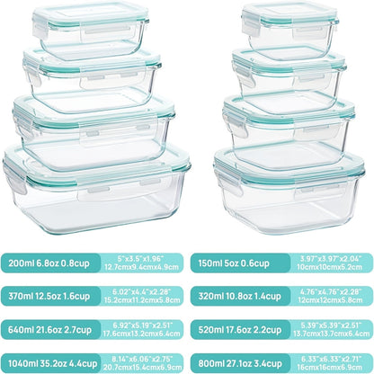 20-Piece Borosilicate Glass Food Storage Containers with Airtight Clip-Lock Lids – Microwave, Oven & Dishwasher Safe Meal Prep Containers for Salads, Fruits, Vegetables & Sandwiches – Includes Cleaning Brushes