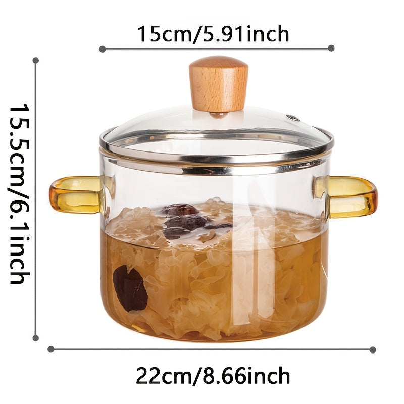 54oz Borosilicate Glass Soup Pot with Handle | Heat Resistant to 752°F | Stovetop & Oven Safe | Transparent Glass Cooker for Soup Congee Ramen Milk | Easy Clean Odorless | Green & Yellow Handle