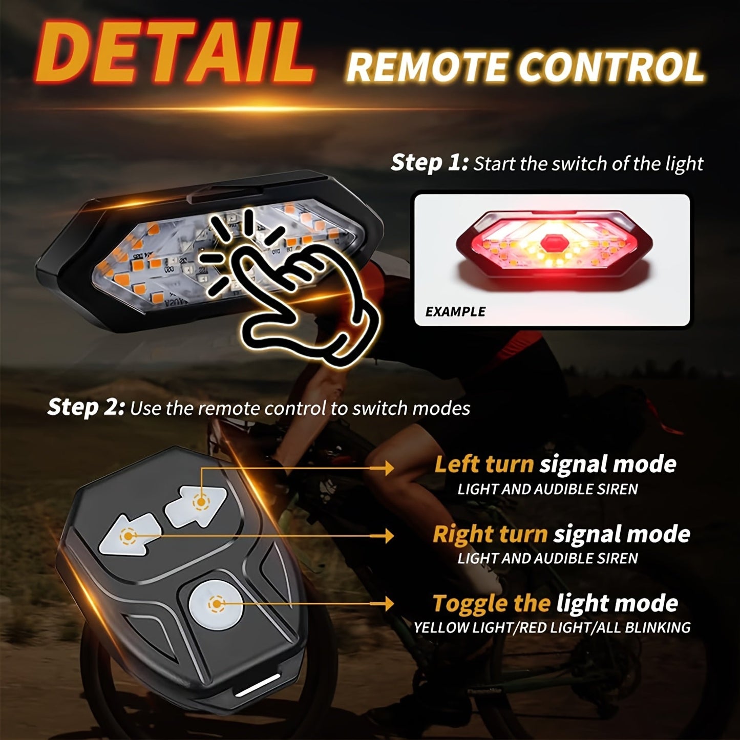 Bike Tail Light with Turn Signals USB Rechargeable 120 Lumens 5 Modes Wireless Remote Control LED Safety Rear Light for Road Mountain Commuter Bike Adults Kids Men Women Cycling