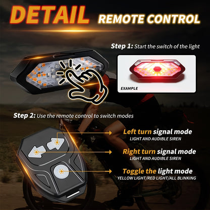 Bike Tail Light with Turn Signals USB Rechargeable 120 Lumens 5 Modes Wireless Remote Control LED Safety Rear Light for Road Mountain Commuter Bike Adults Kids Men Women Cycling