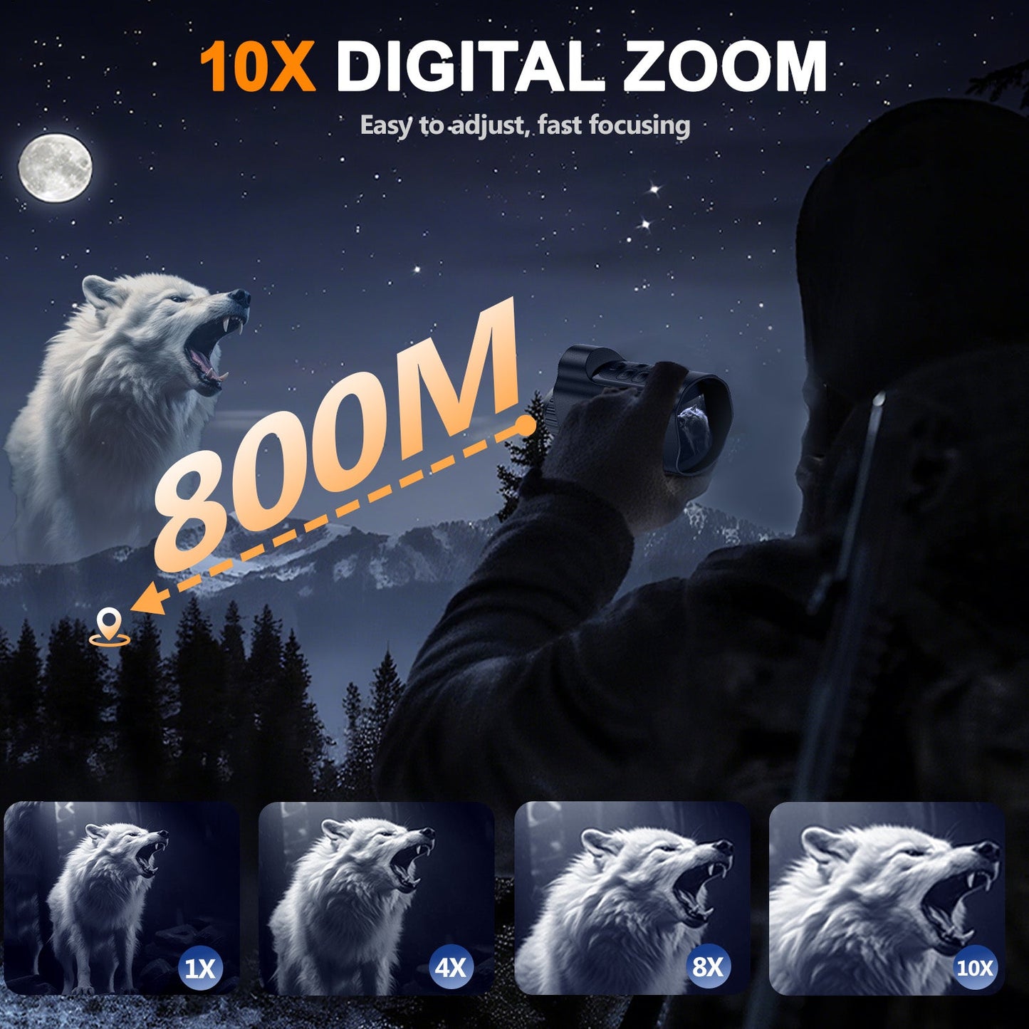 Night Vision Goggles 1080P Monocular 5W Infrared 10X Digital Zoom 2600ft Range 2700mAh Rechargeable Battery 2 Inch HD Display for Hunting Camping Wildlife Observation Security