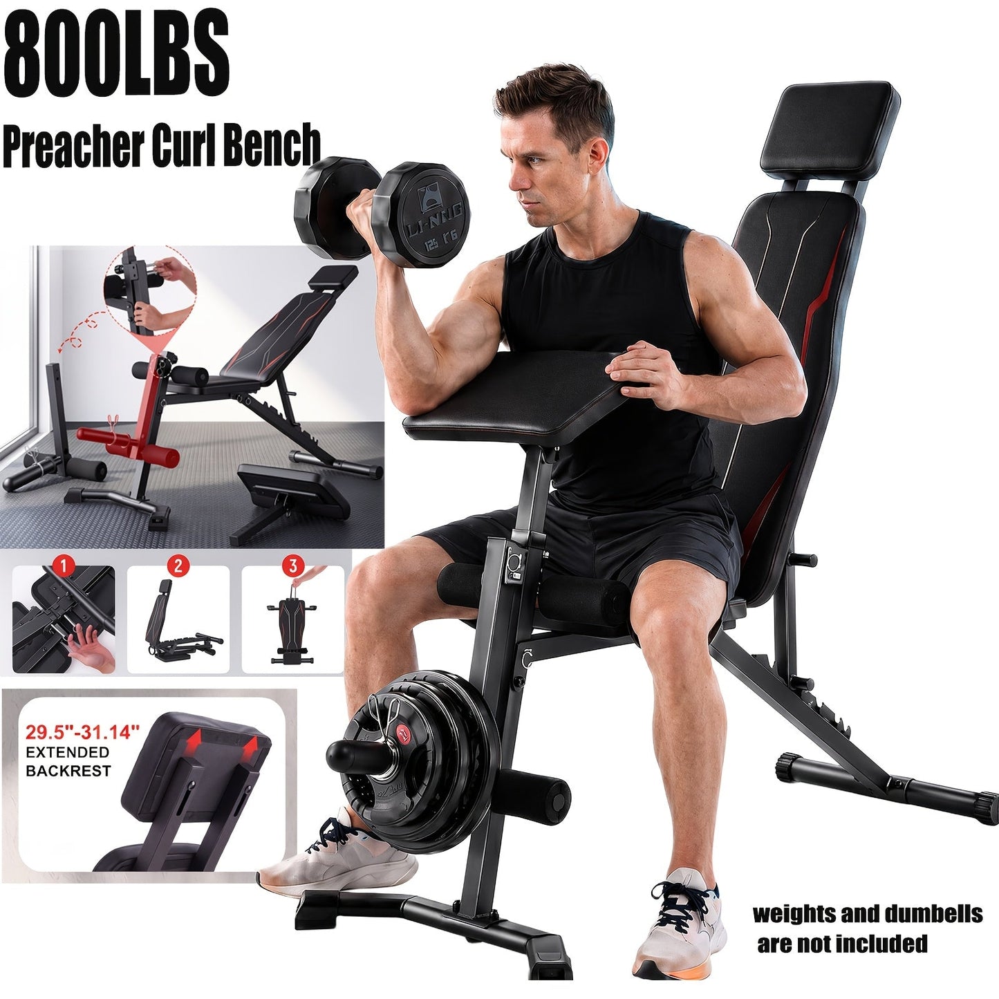 Adjustable Foldable Weight Bench Set with Squat Rack, Leg Developer & Preacher Curl Pad – All-in-One Home Gym Bench Press for Full Body Strength Training, Up to 1200 LBS