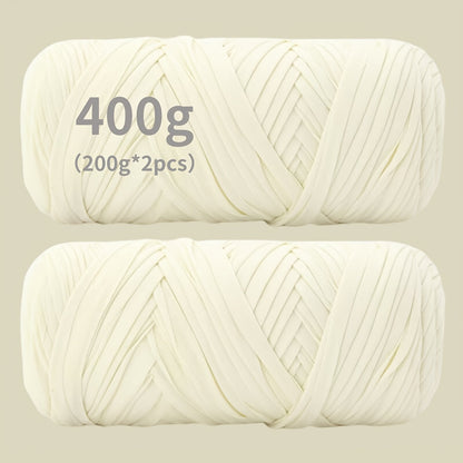 T-Shirt Fabric Yarn 400g (2 x 200g) Chunky Cotton Blend in 49 Colors – Soft Thick Yarn for Crochet Baskets, Bags, Rugs, Macrame & Knitting Projects – Beginner-Friendly Craft Yarn