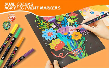 Double-Ended Waterproof Acrylic Paint Pens 48 or 72 Colors for Rock Painting Fabric Metal Glass Wood Canvas Ceramics Eggs Pumpkins DIY Art Crafts