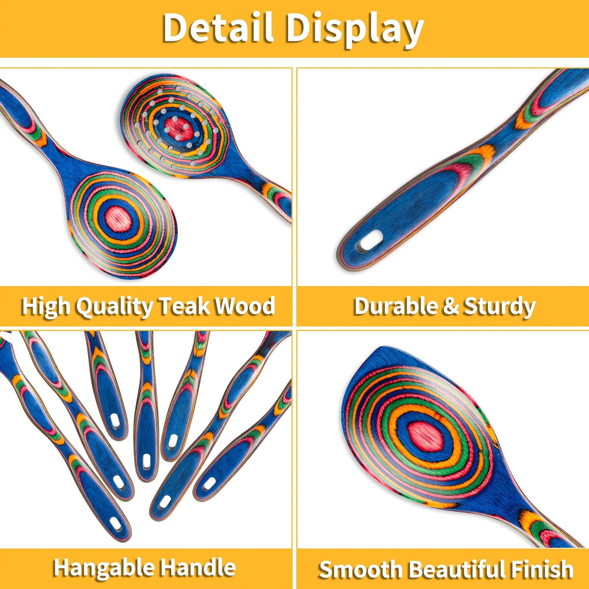 Pakkawood Kitchen Utensils Set Spurtle Spatula Wood Spoon Cooking Tools Heat Resistant Non-Stick Safe Wooden Serving Utensils for Cooking Baking Gift for Women Men
