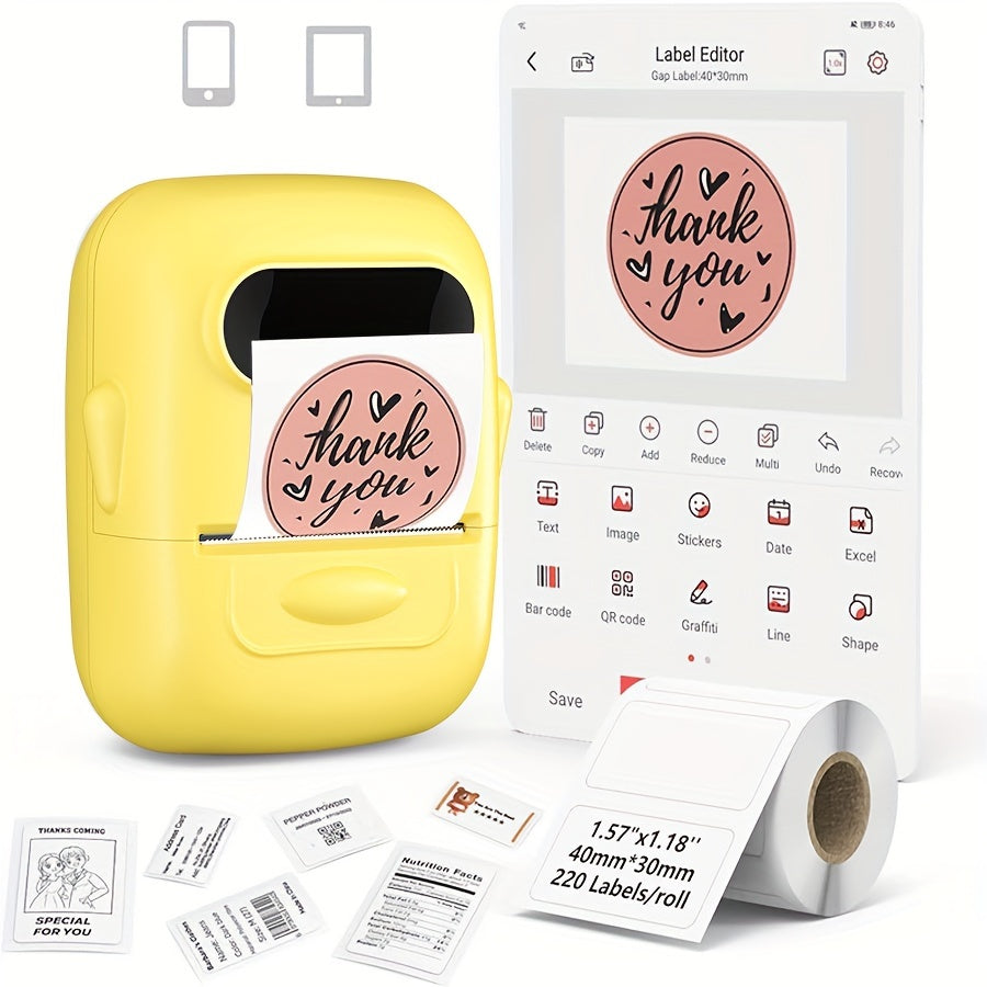 Marklife P50 Portable Bluetooth Thermal Label Printer – Wireless Label Maker for Home, Office, Clothing, Jewelry & Food, Compatible with Android & iOS, Includes 40x30mm White Label Roll