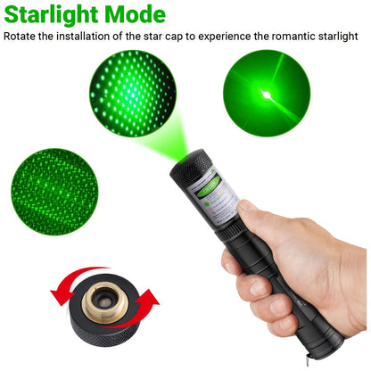 High Power Green Laser Tactical Flashlight Rechargeable with Star Cap & 16340 Battery – 200M Range Green Beam Pointer for Astronomy, Presentations, Construction & Outdoor Adventures (1 or 2 Set)