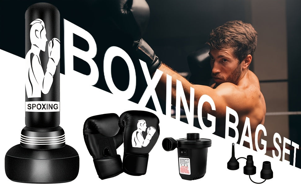 Freestanding Punching Bag 70" with Boxing Gloves & Electric Air Pump | Inflatable Heavy Bag for Adults Men Women Teens | Home Gym MMA Muay Thai Kickboxing Fitness Training | Black