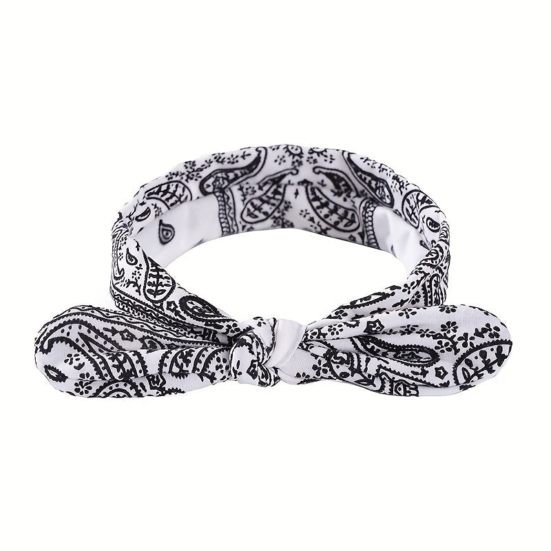 6-Pack Bohemian Paisley Bow Elastic Headbands for Women – Loose Elastic Headscarves in 6 Colors (Sky Blue, Black, Navy, Wine Red, White, Red), All Seasons Outdoor & Daily Wear
