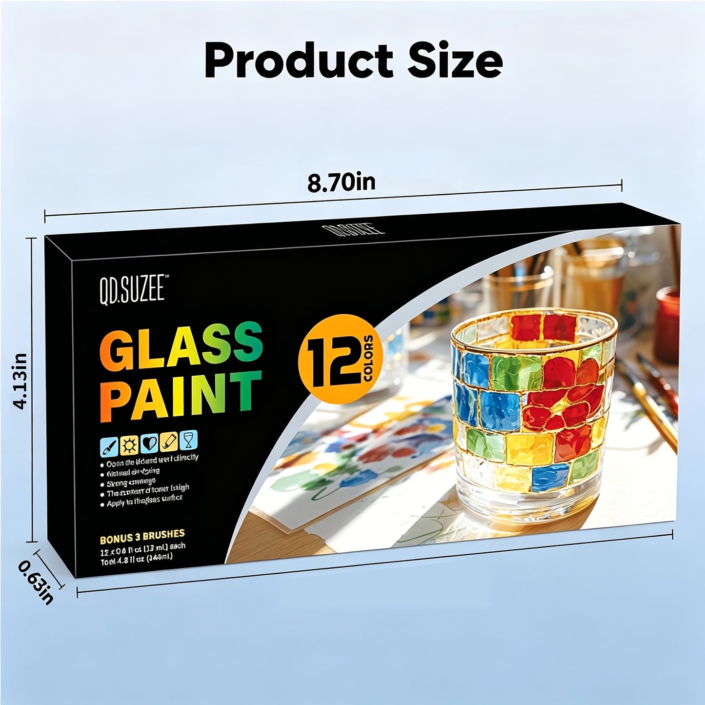 Glass Paint Set 12 Colors Non-Toxic Acrylic Stained Glass Painting Kit for Wine Glasses Windows Ceramic Mugs ASTM Certified Odorless with 3 Brushes for Adults Artists and Beginners