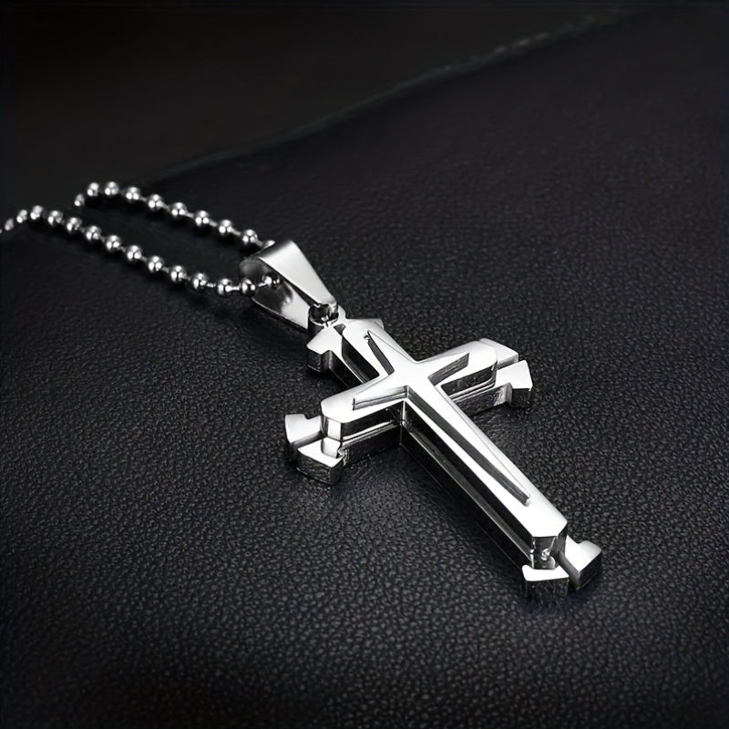 Men's 4pc Cross Necklace Set – 316L Stainless Steel Knight Cross Pendant Jewelry, Tarnish-Free Gothic Religious Necklaces for Men, Cool Gift for Him, Everyday & Streetwear Style