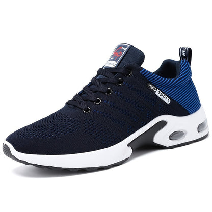 Men's Air Cushion Athletic Sneakers – Breathable Lace-Up Casual Sports Shoes with Slip-Resistant Sole, Black & White or Black Blue, Sizes US 6.5–11.5, Sporty Urban Style