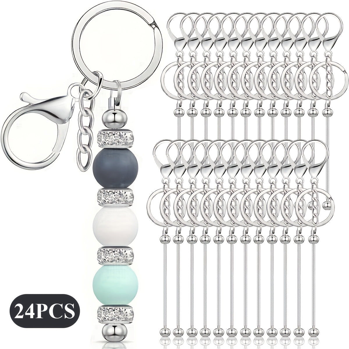 Stainless Steel Beadable Keychain Blanks DIY Kit – 12 & 24pcs Metal Keyring Pendants with Charms for Crafting, Christmas & Halloween Gifts, Gold, Silver & Rose Gold