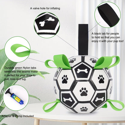 Soccer Ball Dog Toy with Straps – Durable Tug of War & Water Play Toy for Small & Medium Dogs, Includes Charging Cylinder, Perfect Christmas & Birthday Gift for Puppies