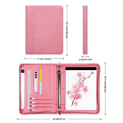 Vegan Leather Portfolio Binder 3-Ring Zipper A4 Legal Laptop Pocket Work Organizer for Women Men