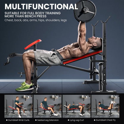 Adjustable Weight Bench Press Set with Squat Rack – 1200LBS Foldable Home Gym Equipment, Full Body Workout Station with Leg Developer & Preacher Curl Pad for Strength Training
