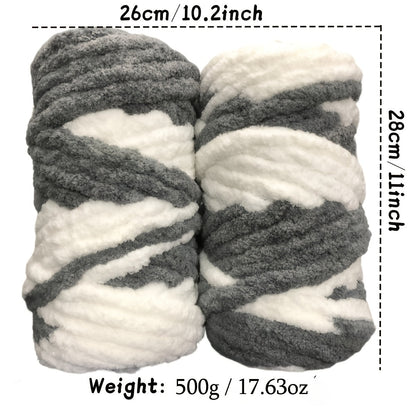 Chunky Chenille Yarn 2 Skeins 500g Hand Knitting Blanket Crochet Multicolor Striped Soft Polyester Extra Thick Plush DIY Gift for Women Men