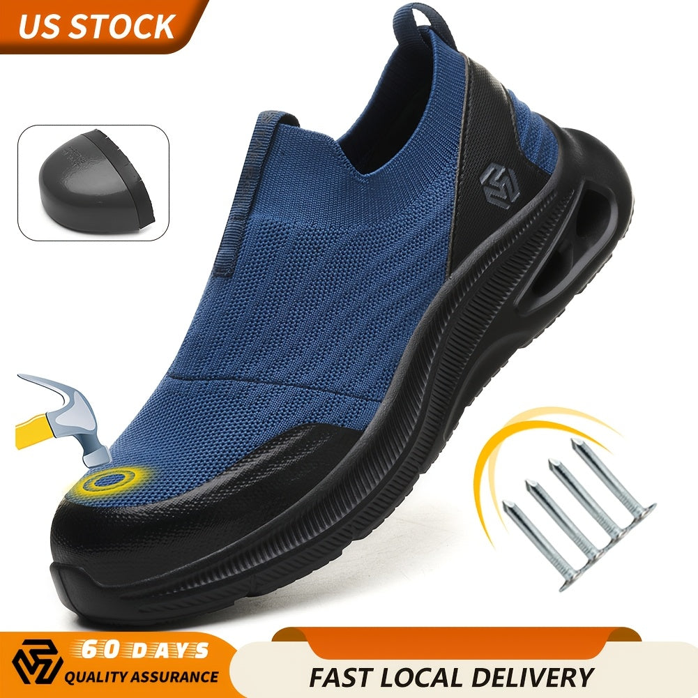 Steel Toe Work Shoes for Men Slip-On Lightweight Safety Sneakers Puncture-Resistant Non-Slip Loafers Black Grey Blue Sizes US 5.5-14