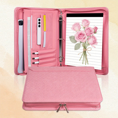 Vegan Leather Portfolio Binder 3-Ring Zipper A4 Legal Laptop Pocket Work Organizer for Women Men