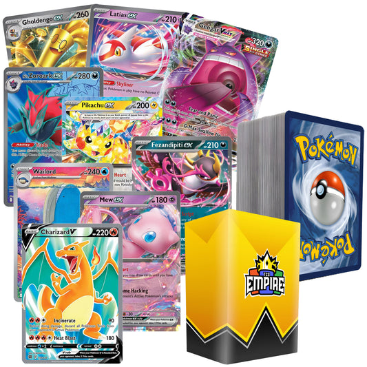 100 Pokemon Cards Bundle – 1x Ultra or Double Rare Guaranteed, 10 Holos & Rares, 100% Authentic TCG Cards from Sword & Shield, Evolving Skies, Prismatic Evolutions & More, Storage Box Included, Perfect Gift for Kids & Collectors