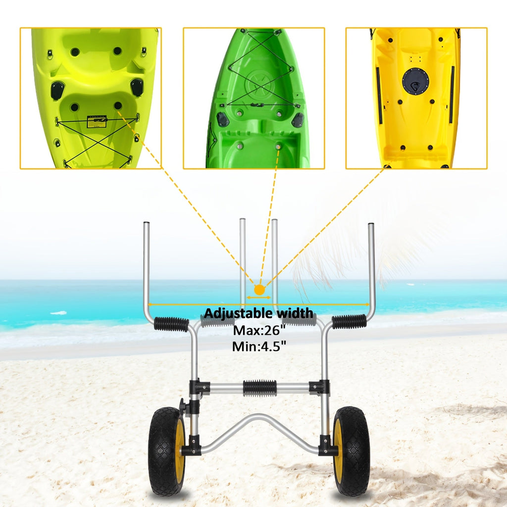 Bonnlo Portable Kayak Trolley Cart Collapsible Cast Aluminum Alloy with 10" Solid Wheels - Fits Canoes, Paddle Boards, Jon Boats, Float Mats & Watercraft Transport
