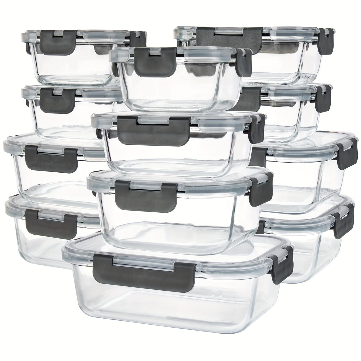 Borosilicate Glass Food Storage Containers 24-Pack (12 Bowls + 12 Airtight Lids) – Meal Prep Glass Bowls, Microwave & Dishwasher & Freezer Safe, BPA Free, Multi-Color Lids for Kitchen & Lunch