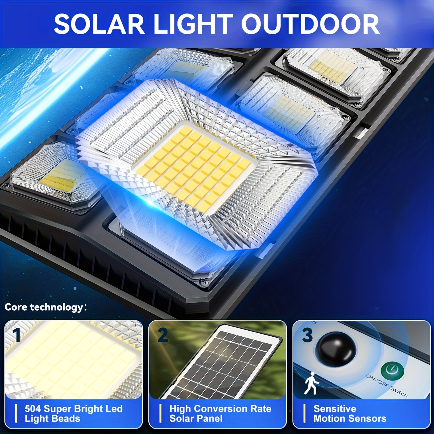 Solar Street Lights Outdoor 504 LED IP44 Waterproof Dusk to Dawn Auto On/Off Solar Floodlight for Yard Driveway Parking Lot Garden Deck – Bright Solar Powered Security Area Light