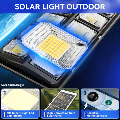 Solar Street Lights Outdoor 504 LED IP44 Waterproof Dusk to Dawn Auto On/Off Solar Floodlight for Yard Driveway Parking Lot Garden Deck – Bright Solar Powered Security Area Light