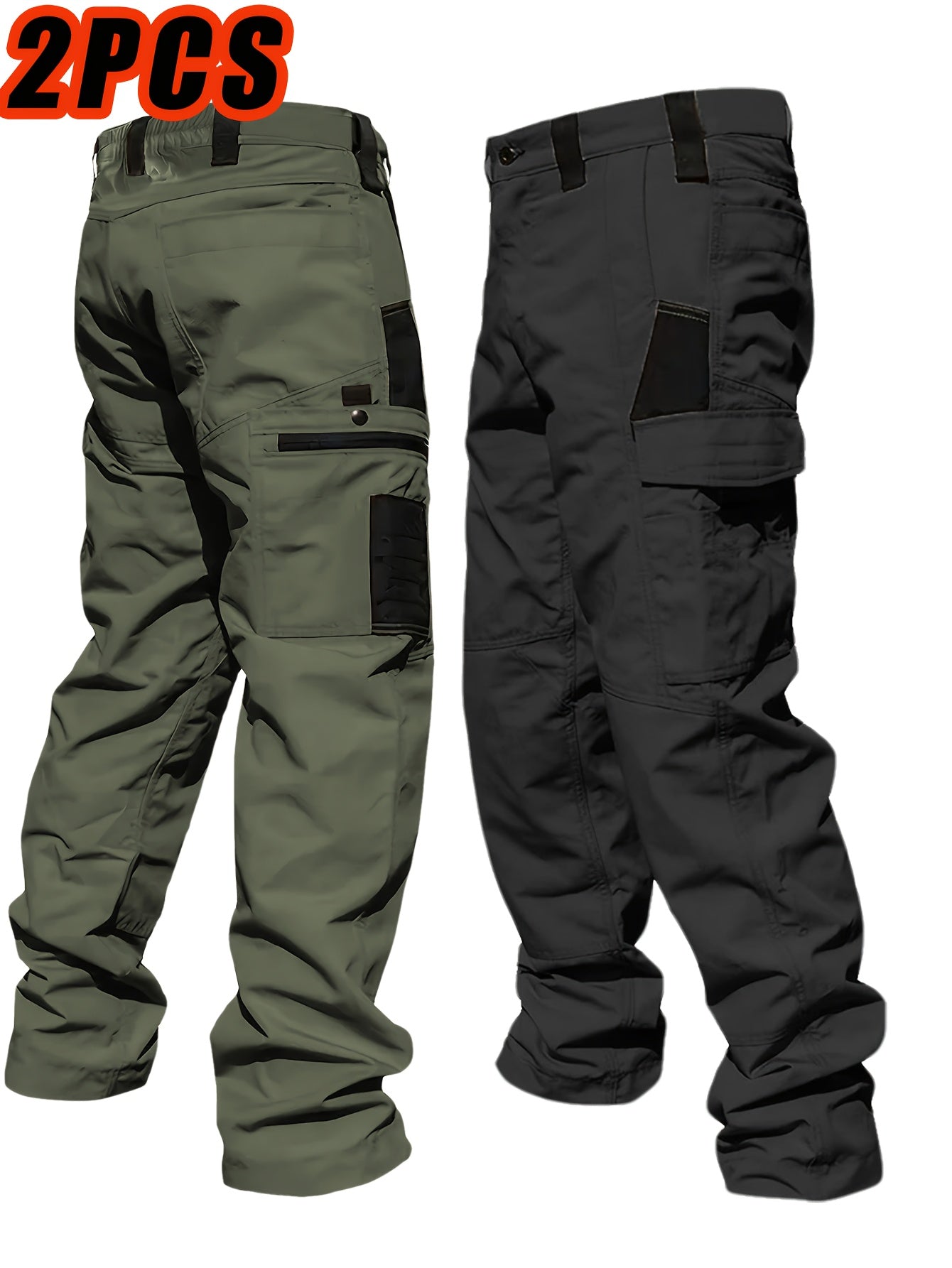 Men's Tactical Cargo Pants 2-Pack Ripstop Multi-Pocket Outdoor Work Pants for Camping Hiking Hunting Fishing Straight Leg Belt Loops S-XXXL