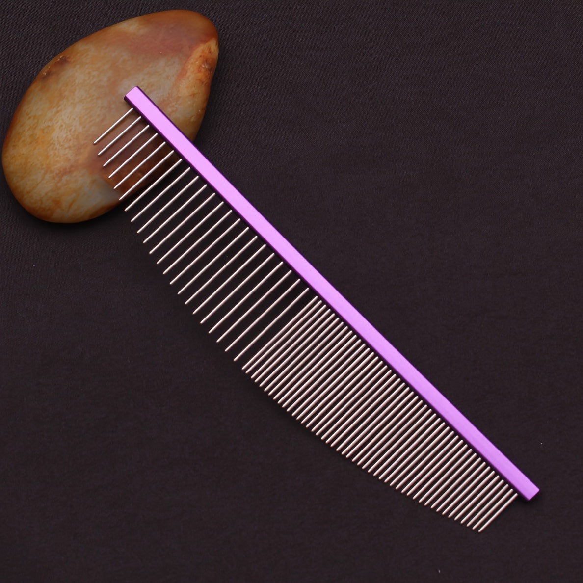 Pet Hair Removal Comb Metal Grooming Brush for Dogs & Cats - Aluminum Handle Deshedding Comb for Loose Floating Fur, Durable Anti-Static Pet Detangling Comb for Long & Short Coats, Crescent Design
