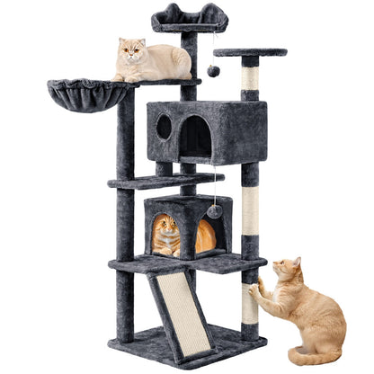 57-Inch Multilevel Cat Tree Tower with 2 Condos – Sisal Scratching Posts, Dangling Ball, Round Platform & Ladder for Indoor Kittens & Small Cats, 6 Colors, Christmas Gift for Cat Lovers