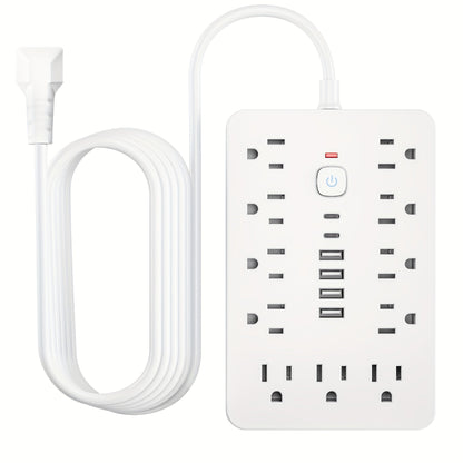 17-in-1 Power Strip Surge Protector with 11 AC Outlets 4 USB Ports 2 USB-C Ports Flat Plug Design Space-Saving Extension Cord for Home Office Desk Kitchen 5ft 10ft Cord
