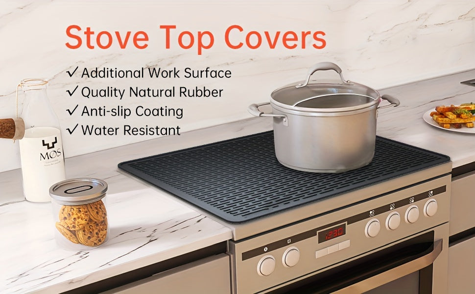 Silicone Electric Stove Top Cover Mat 28"x20" – Heat-Resistant Up to 450°F, Non-Slip Washable Ceramic Glass Cooktop Protector, Extra Large Flat RV Range Cover & Multipurpose Kitchen Mat, Black