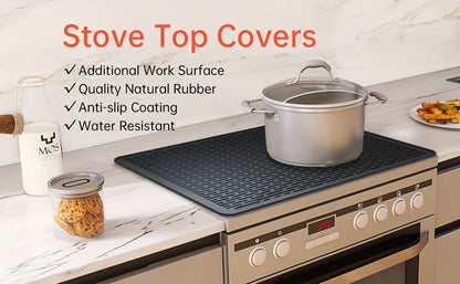 Silicone Electric Stove Top Cover Mat 28"x20" – Heat-Resistant Up to 450°F, Non-Slip Washable Ceramic Glass Cooktop Protector, Extra Large Flat RV Range Cover & Multipurpose Kitchen Mat, Black