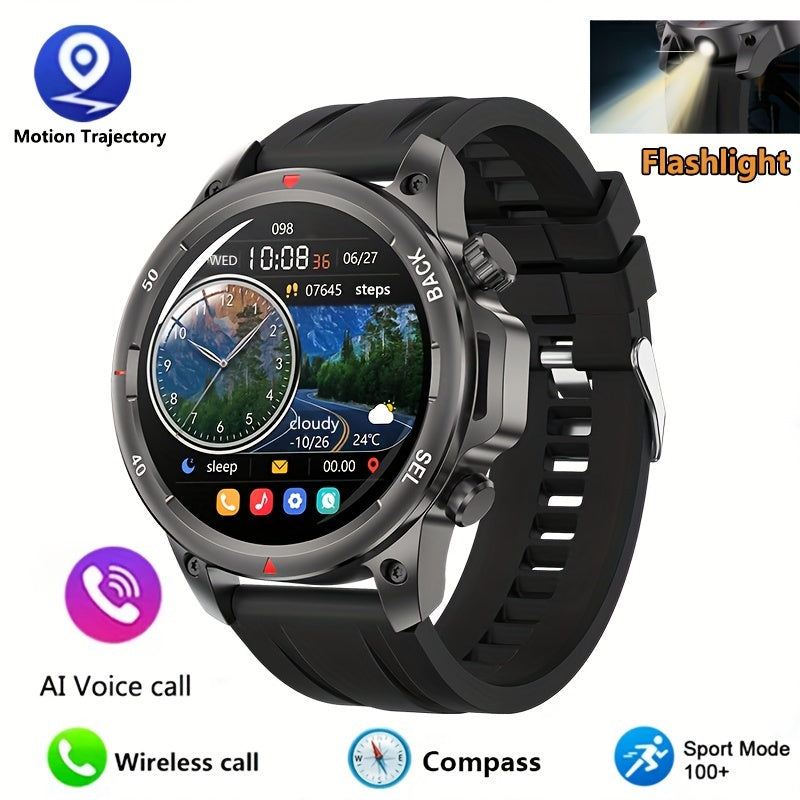 GPS Smartwatch for Men – 360×360 HD Screen, AI Voice, Wireless Calling, NFC, Compass, LED Lighting, Motion Trajectory, Outdoor Sport Fitness Tracker, Father's Day Gift