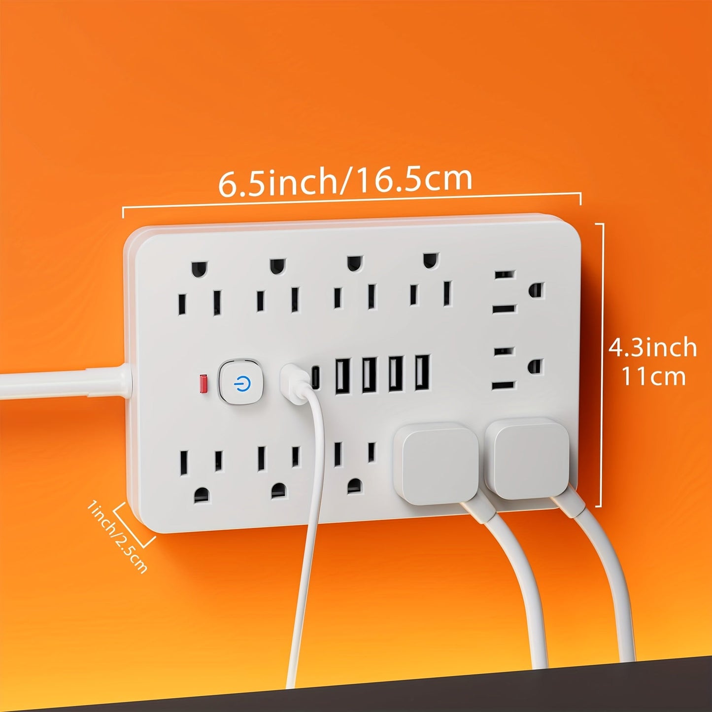 17-in-1 Power Strip Surge Protector with 11 AC Outlets 4 USB Ports 2 USB-C Ports Flat Plug Design Space-Saving Extension Cord for Home Office Desk Kitchen 5ft 10ft Cord