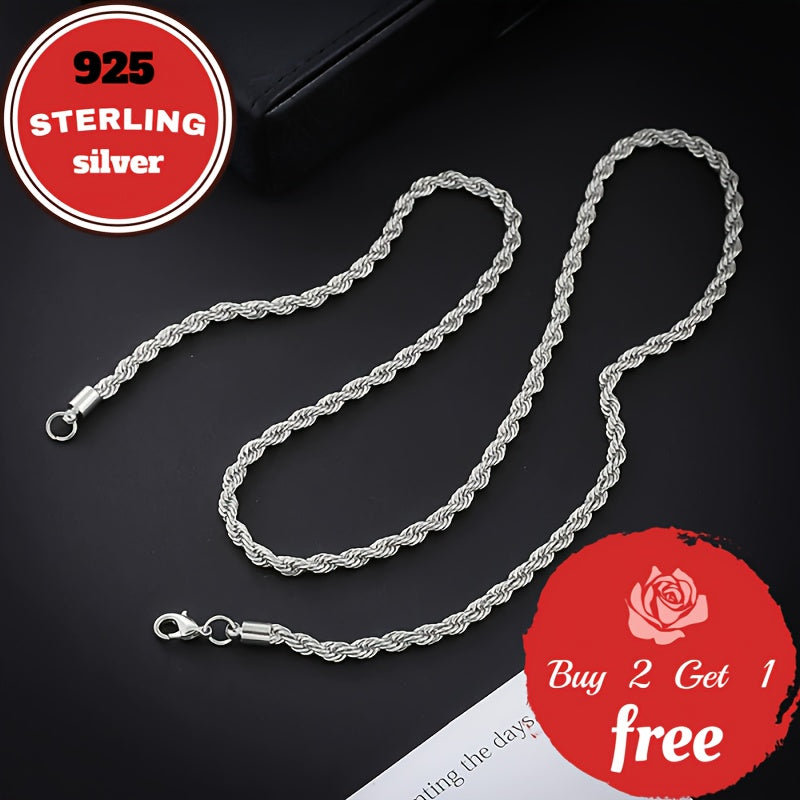 925 Sterling Silver 3mm Twist Woven Necklace – Italian Handmade, 18-24 Inch, Elegant Chain for Women & Men, Gift Box Included, Perfect for Birthday, Valentine’s Day & Holiday Gifts