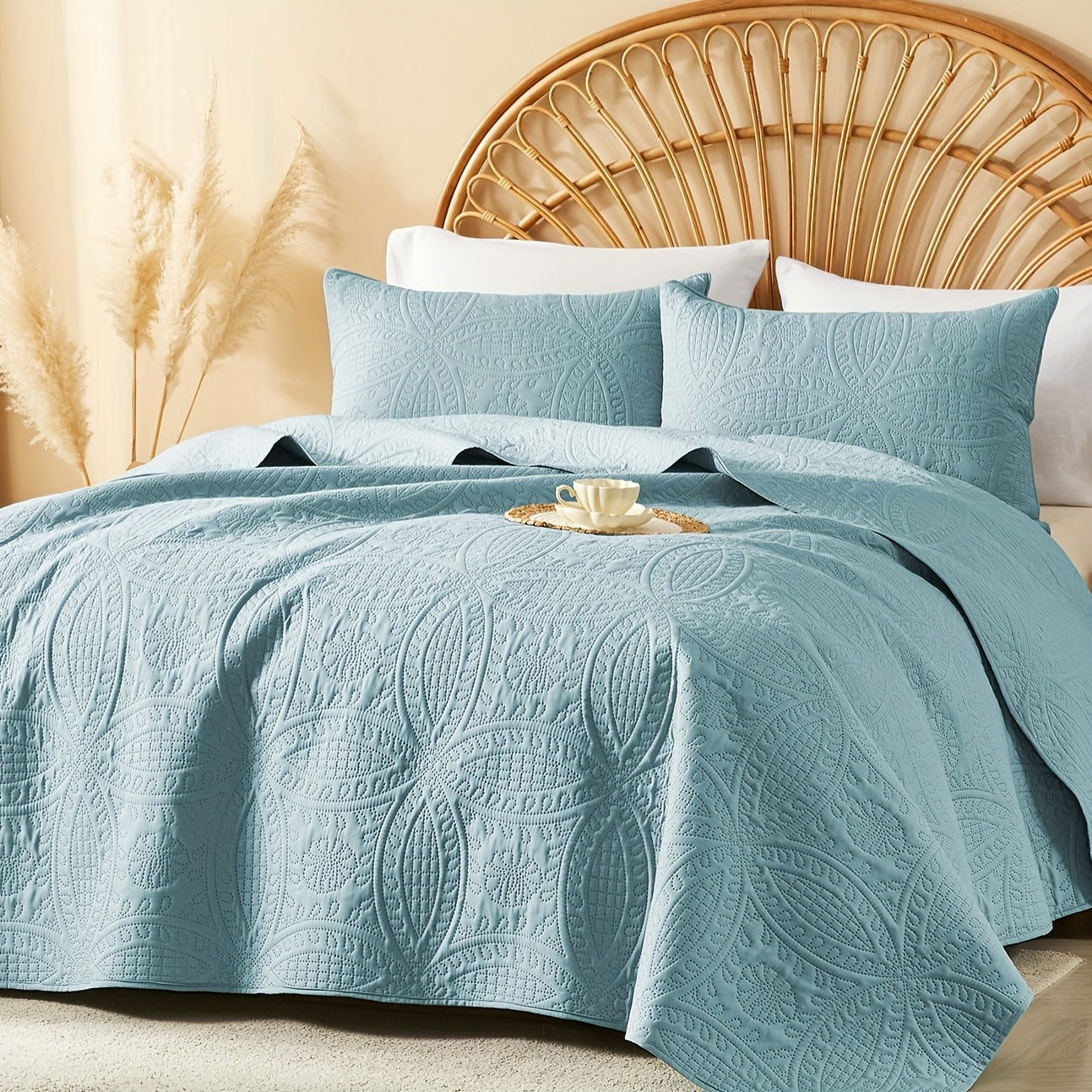 Cooling Summer Quilt Set 2-3 Piece Lightweight Breathable Microfiber Bedspread – Modern Coin Pattern Coverlet Twin Queen King, All Season, Multiple Colors, Holiday Gift for Family