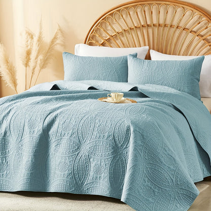 Cooling Summer Quilt Set 2-3 Piece Lightweight Breathable Microfiber Bedspread – Modern Coin Pattern Coverlet Twin Queen King, All Season, Multiple Colors, Holiday Gift for Family