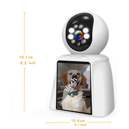 WiFi PTZ Indoor Camera with 3 Inch Built-In Screen 3MP HD Video Calling Two-Way Audio Color Night Vision AI Detection Pet Baby Elderly Monitor Home Security Camera App Control