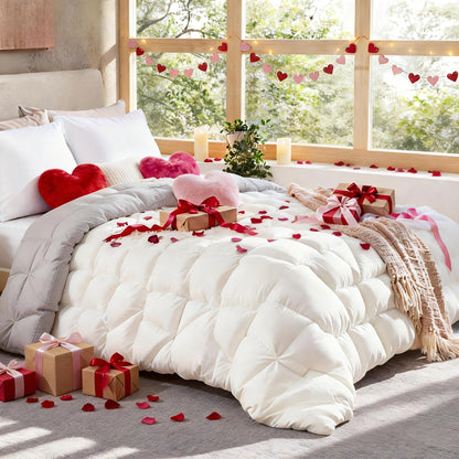Comforter Set 7 Piece Queen King Full - Soft Microfiber Pintuck Pleated Bed in a Bag Complete Bedding Set with Comforter, Fitted Sheet, Flat Sheet & Pillowcases, All Season Home & Dorm Bedding