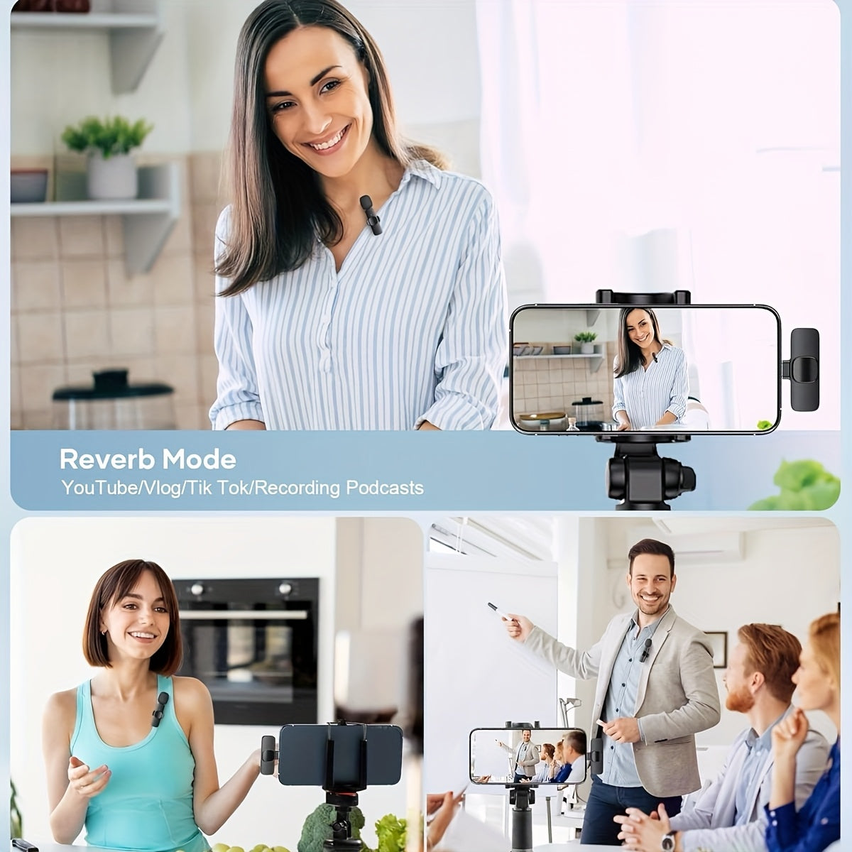 Wireless Lavalier Microphone 2-Pack Set with Receiver & Adapter – Clip-On Lapel Mic for iPhone, Type-C & Android, Noise Cancelling for Vlogging, Interviews, Teaching & Video Recording